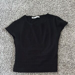 Zara Black Fitted Cap Sleeve T-Shirt